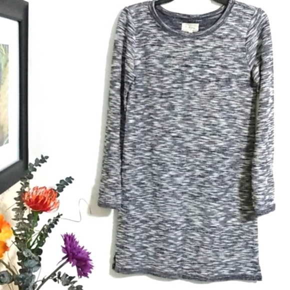 LOU & GRAY NWT NAVY BLUE & WHITE MARLED BLEND TUNIC SWEATER DRESS SIZE XS - Picture 1 of 11